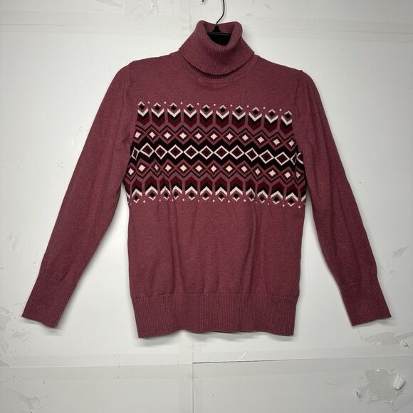 L.L. Bean Sweaters - L.L. Bean Women’s Medium Maroon Fair Isle Turtleneck Sweater Pullover Knit
